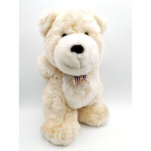 Zellers Beige Teddy Bear Plush w/Plaid Bow Standing w/Hands behind Back 14"